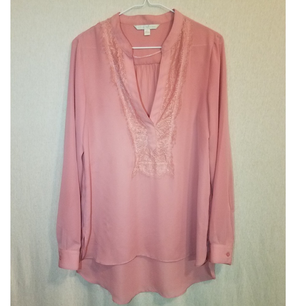 LC Lauren Conrad Pink V-Neck Decorative Collar Top